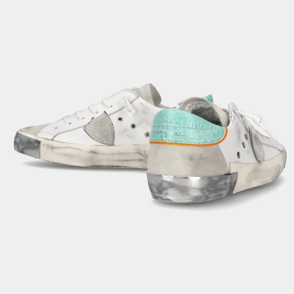 NWT Philippe Model PRSX Low Veau Croco in White and Aquamarine - Size 40 - Picture 5 of 17